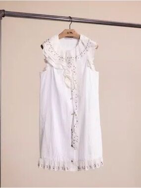 Coach White Ruffle Eyelet Sleeveless Mini Dress